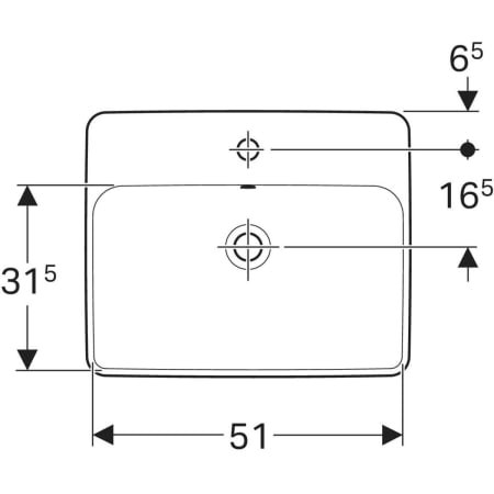 Lavoar Ã®ncorporat Geberit VariForm, dreptunghiular, cu banc cu orificii de robinet: B=55cm, T=45cm, Preaplin=Vizibil, glazurat / alb